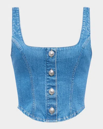L Agence Saga Button-front Denim Top In Tipton