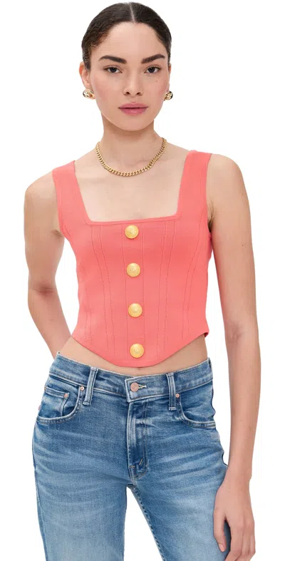 L Agence Saga Square Neck Knit Corset Coral Rose/gold