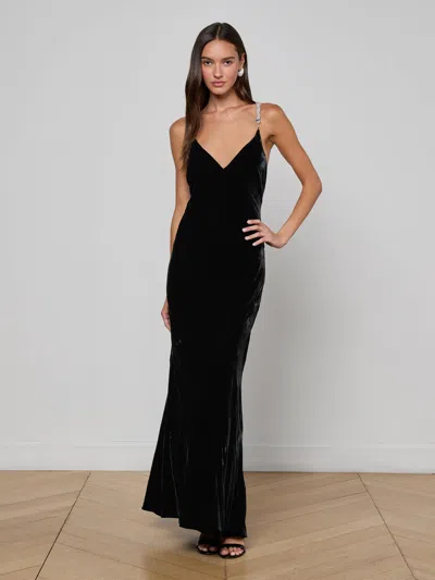 L Agence Saint Crystal Strap Gown In Black