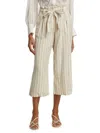 L Agence Samira Wide Paperbag Pant In Bisque/ivory Stripe In Beige