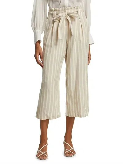 L Agence Samira Wide Paperbag Pant In Bisque/ivory Stripe In Beige