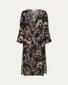 L Agence Sara Jungle Sheer Chiffon Long-sleeve Maxi Dress In Black