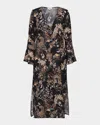 L Agence Sara Jungle Sheer Chiffon Long-sleeve Maxi Dress In Black