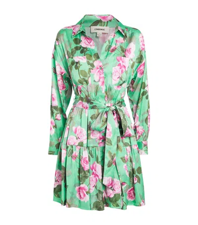 L Agence Virlen Tiered Shirt Dress In Green Multi Santa Fe Rose
