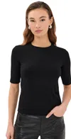 L Agence Saundra Crew Neck 1/2 Sleeve Tee Black