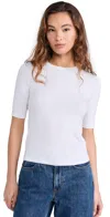 L Agence Saundra Crew Neck 1/2 Sleeve Tee White In White