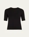 L Agence Saundra Crewneck Half-sleeve Top In Black