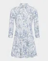 L Agence Scroll Toile Meadow Mini Shirtdress In V Wht Blu Scroll Toile