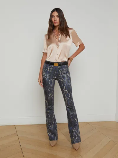 L Agence Selma Coated Bootcut Jean In Midnight/tan Snake Coated