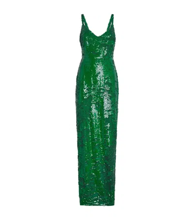 L Agence Sequin Karma Maxi Dress In Green