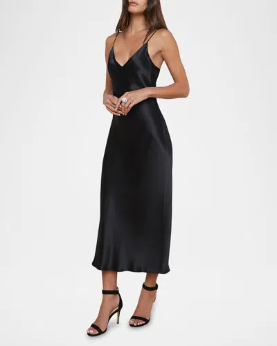 L'agence Seridie Mid-length Silk Slip Dress In Black