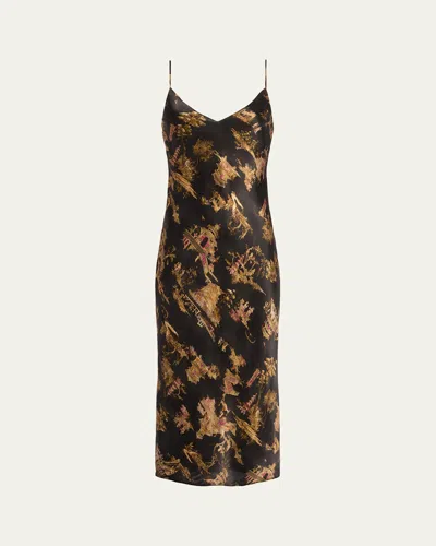 L Agence Seridie Mid-length Slip Dress In Black Multi Chinoiserie