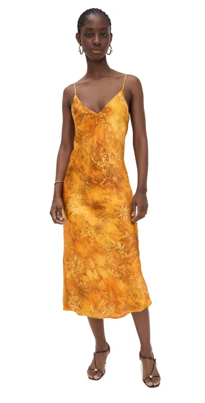 L'agence Seridie Midi Slip Dress Gold Jungle Toile