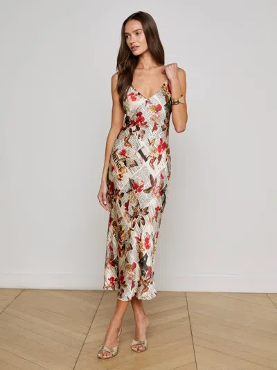 L Agence Seridie Silk Slip Dress In Gray