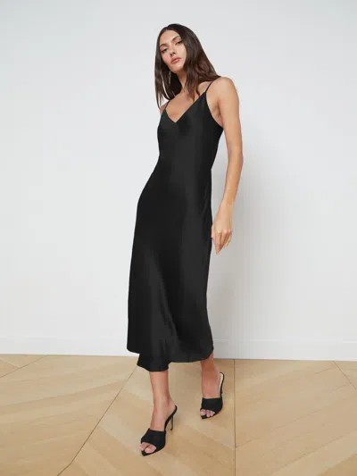 L Agence Seridie Silk Slip Dress In Black