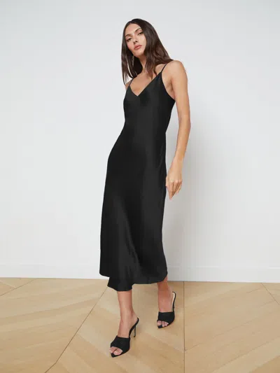 L'agence Seridie Mid-length Silk Slip Dress In Black