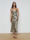 L Agence Seridie Silk Slip Dress In Gold Multi Textured Paisley