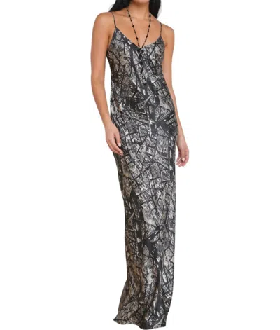 L Agence Serita Maxi Dress In Black/ecru Map Of Paris In Silver