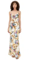 L Agence Serita Maxi V Neck Bias Dress Vintage White Large Floral Bar In Multi