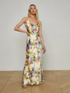 L Agence Serita Maxi V Neck Bias Dress Vintage White Large Floral Bar In White