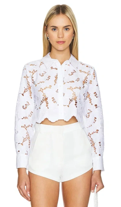 L'agence Seychelle Floral Eyelet-embroidered Cropped Shirt In White