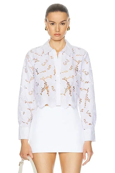L'agence Seychelle Floral Eyelet-embroidered Cropped Shirt In White