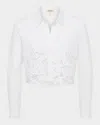 L'agence Seychelle Floral Eyelet-embroidered Cropped Shirt In Red