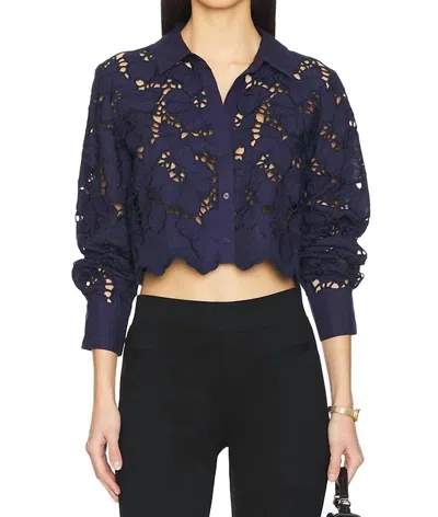 L Agence Seychelle Cropped Buttondown Top In Navy In Blue