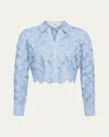 L Agence Seychelle Floral Eyelet-embroidered Cropped Shirt In Blue Fog