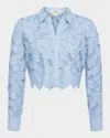 L'agence Seychelle Floral Eyelet-embroidered Cropped Shirt In Blue Fog