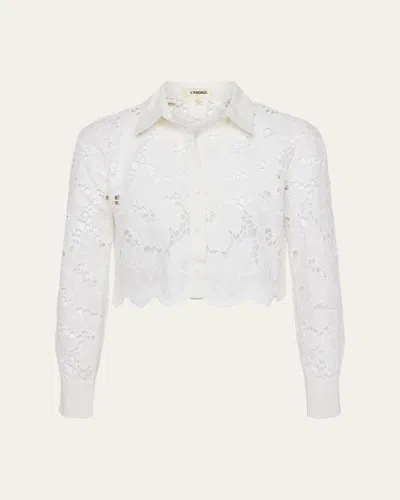 L'agence Seychelle Floral Eyelet-embroidered Cropped Shirt In White