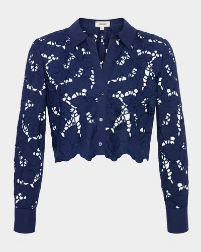 L'agence Seychelle Floral Eyelet-embroidered Cropped Shirt In Blue