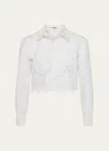 L Agence Seychelle Floral Eyelet-embroidered Cropped Shirt In White