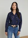 L Agence Seychelle Lace Cropped Blouse In Navy