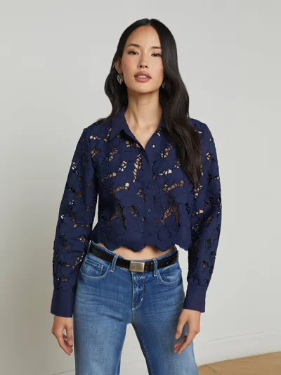 L Agence Seychelle Lace Cropped Blouse In Navy