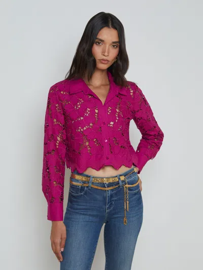L'agence Seychelle Lace Cropped Blouse In Ruby