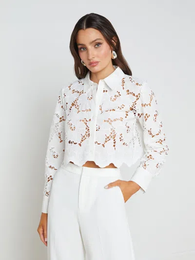 L'agence Seychelle Floral Eyelet-embroidered Cropped Shirt In White