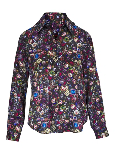 L Agence Silk Shirt In Blue