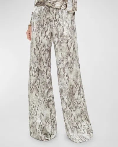 L Agence Snake Pilar Wide-leg Pants In Tan Multi Snake