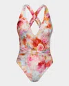 L Agence Soft Cloud Floral Lisa Plunge One-piece Swimsuit In Multi