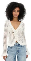 L Agence Solaris Open Stitch Cardigan Ivory In White