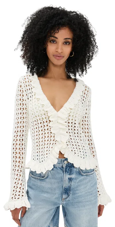 L Agence Solaris Open Stitch Cardigan Ivory In White