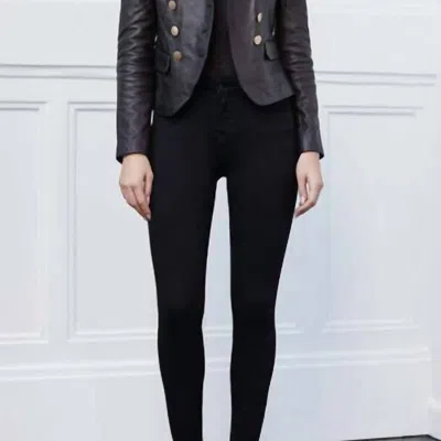 L Agence Sorel Leather Double Breasted Blazer In Black In Grey