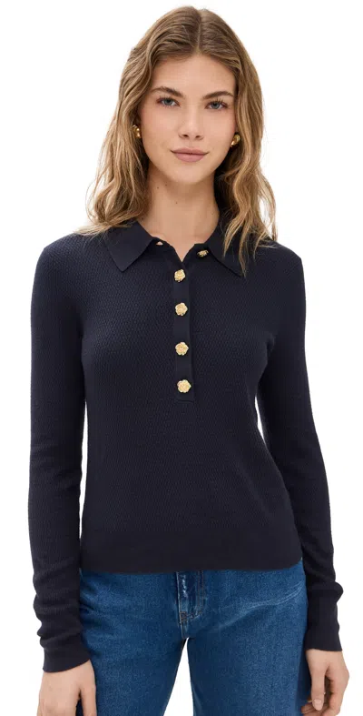 L AGENCE STERLING JEWEL BUTTON COLLAR SWEATER MIDNIGHT/GOLD ROSE
