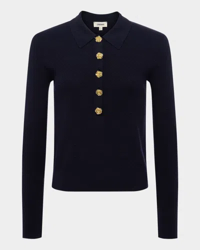 L Agence Sterling Jewel-button Sweater In Midnight Gold