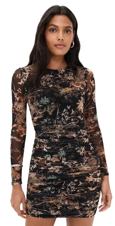 L Agence Sunny Long Sleeve Mini Dress Blk Multi Tapestry Jungle Prin