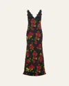 L Agence Susanna Silk Lace Gown In Black Mlti Romantic Rose