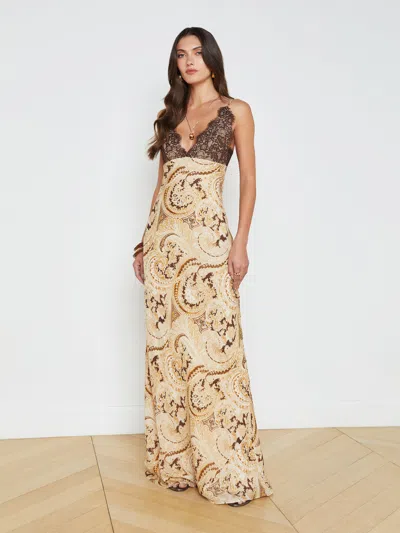 L Agence Susanna Silk Lace Dress In Ivory Multi Boute Paisley