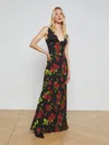 L Agence Susanna Silk Lace Gown In Black Multi Romantic Rose