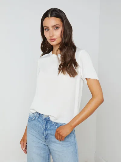 L Agence Suzette Silk Raw-hem Tee In White